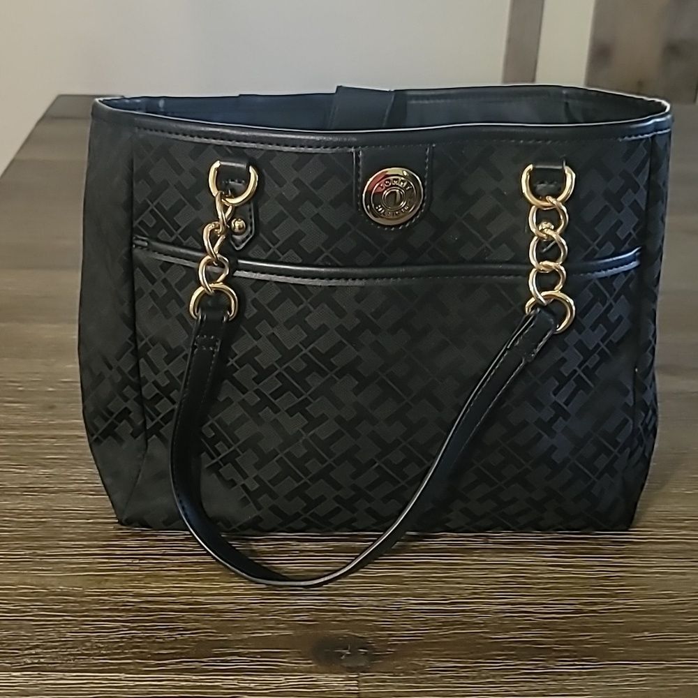 Tommy Hilfiger Black Purse Tote Gold Colored Hardware